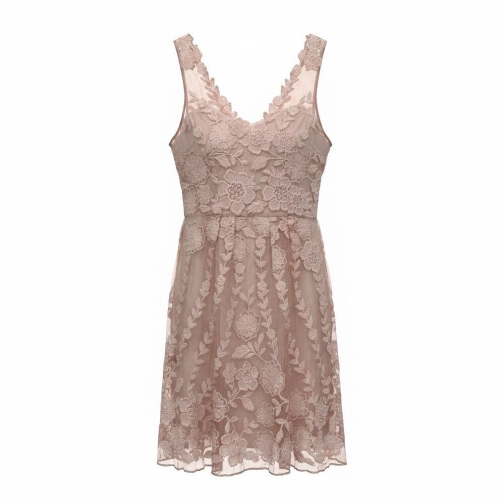 Anthropologie Yoana Baraschi Pale Pink Silk Veiled Embroidered DRESS SZ 4